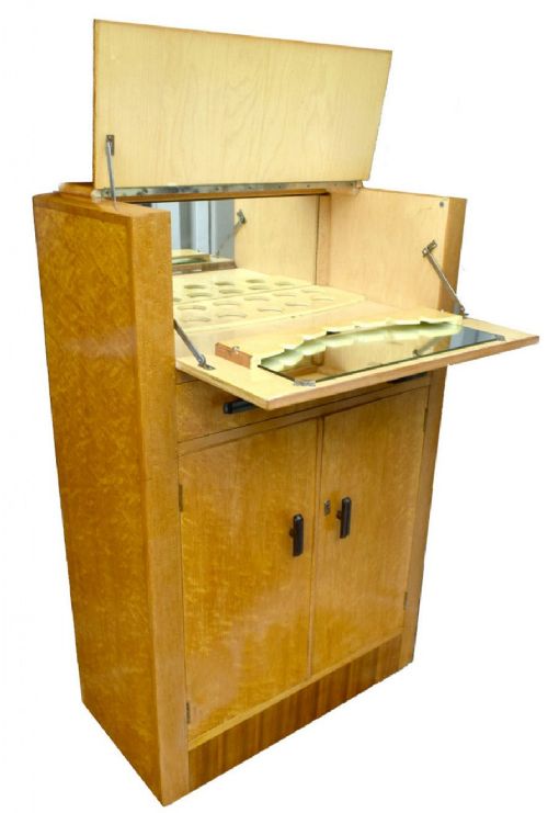 art deco blonde birdseye maple cocktail cabinet c1930's