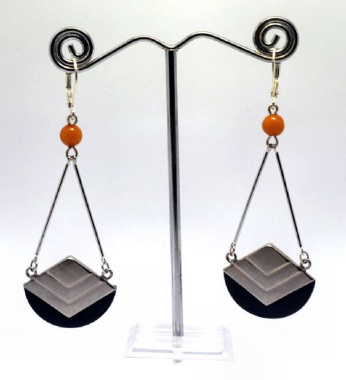 art deco modernist 1930's bakelite and chrome earrings