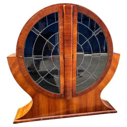 art deco impressive walnut display cabinet