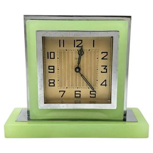 art deco opaline uranium glass chrome clock c1930