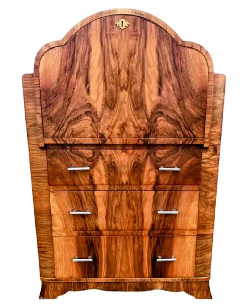 art deco burl walnut cloud shaped writing bureau english c1930