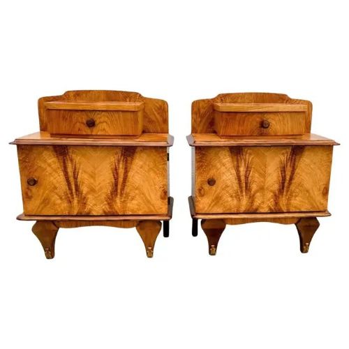matching pair of walnut bedside cabinets night stands c1930