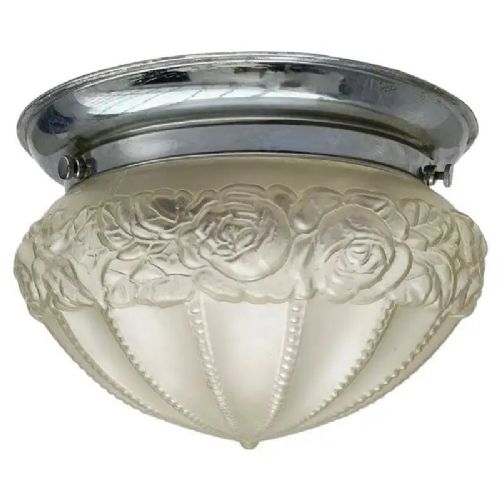 art deco ceiling light in pressed satin glass 1930s