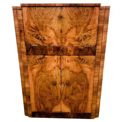 art deco figured walnut cocktail cabinet english c1930