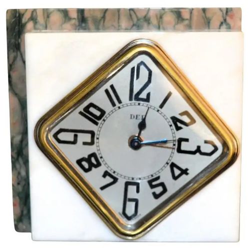 stylish art deco small marble chrome clock with alarm by dep french c1930