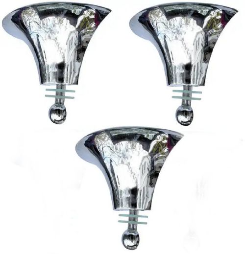 set of three art deco chrome glass trumpet sconce wall lights