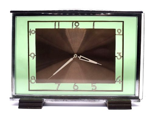 art deco 8 day modernist green glass clock c1930