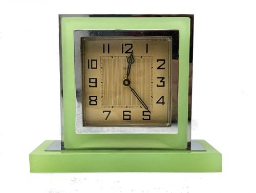 art deco opaline uranium glass chrome clock c1930
