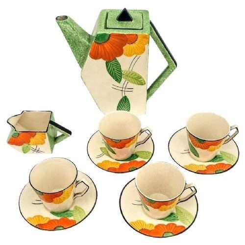 art deco ceramic hand painted coffee set c1930