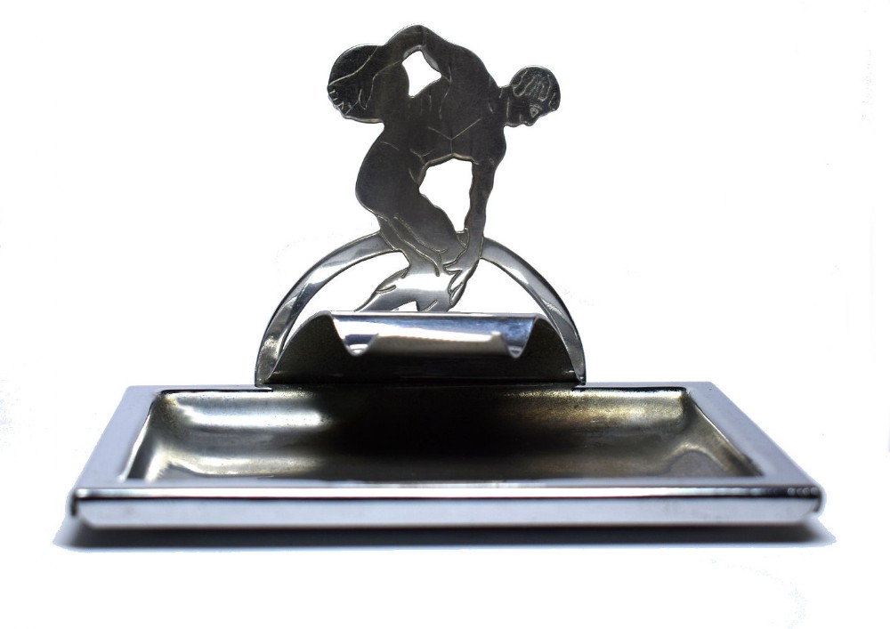 art deco novelty chrome ashtray