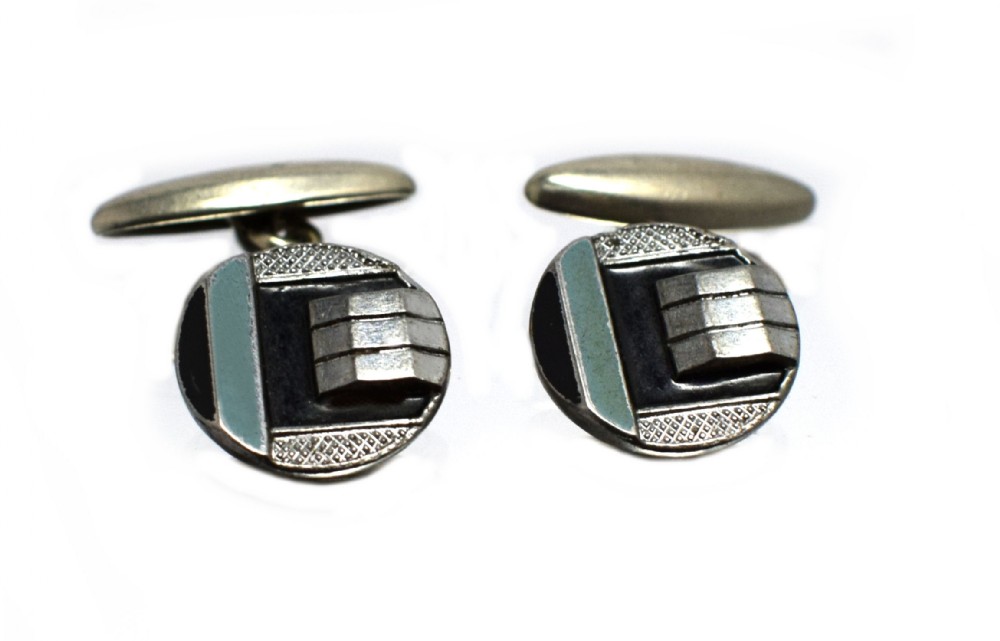 art deco modernist matching pair of enamel gents cufflinks circa 1930