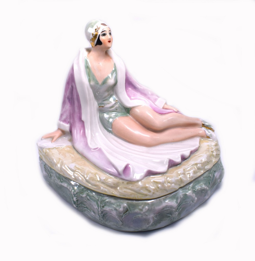 art deco porcelain box of a flapper girl germany 1930