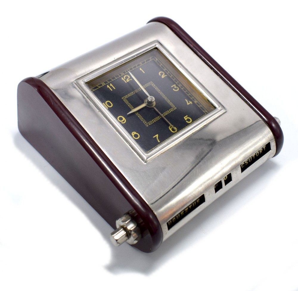 art deco streamline bakelite chrome alarm clock calendar hungarian c1930