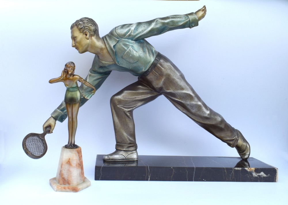 huge art deco male figure tennis player french c1930