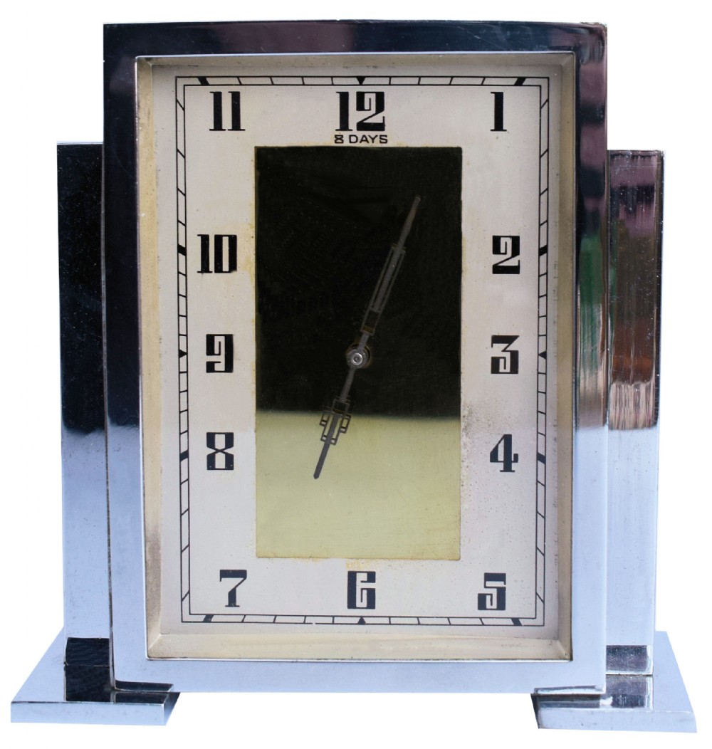 art deco chrome english mantle clock 8 day circa 1930