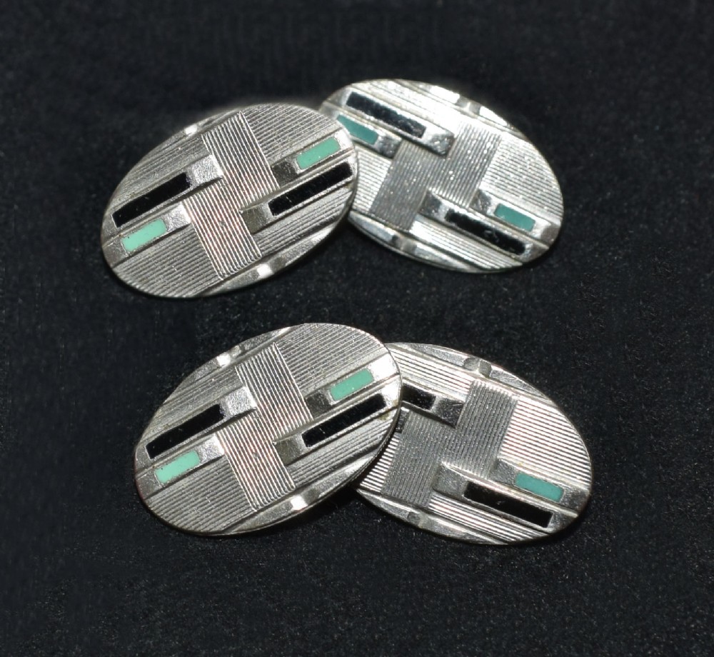 art deco modernist matching pair of enamel gents cufflinks circa 1930