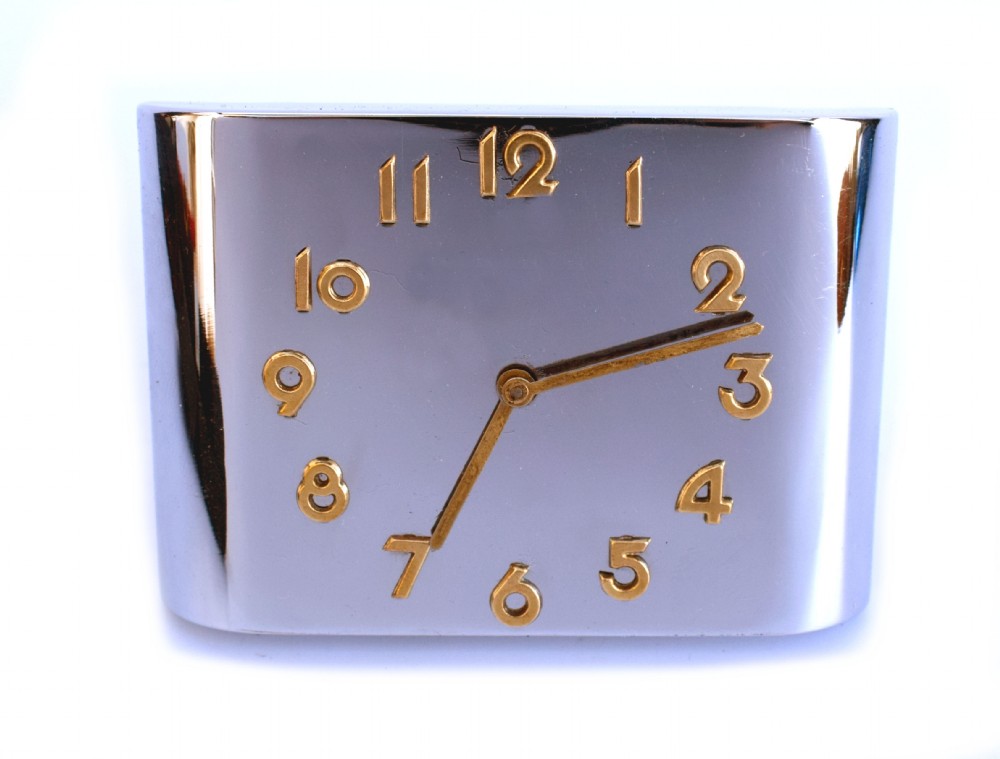 art deco modernist chrome travel alarm clock c1930