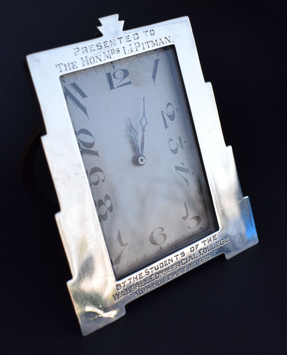 art deco solid silver cased easel desk clock c1932