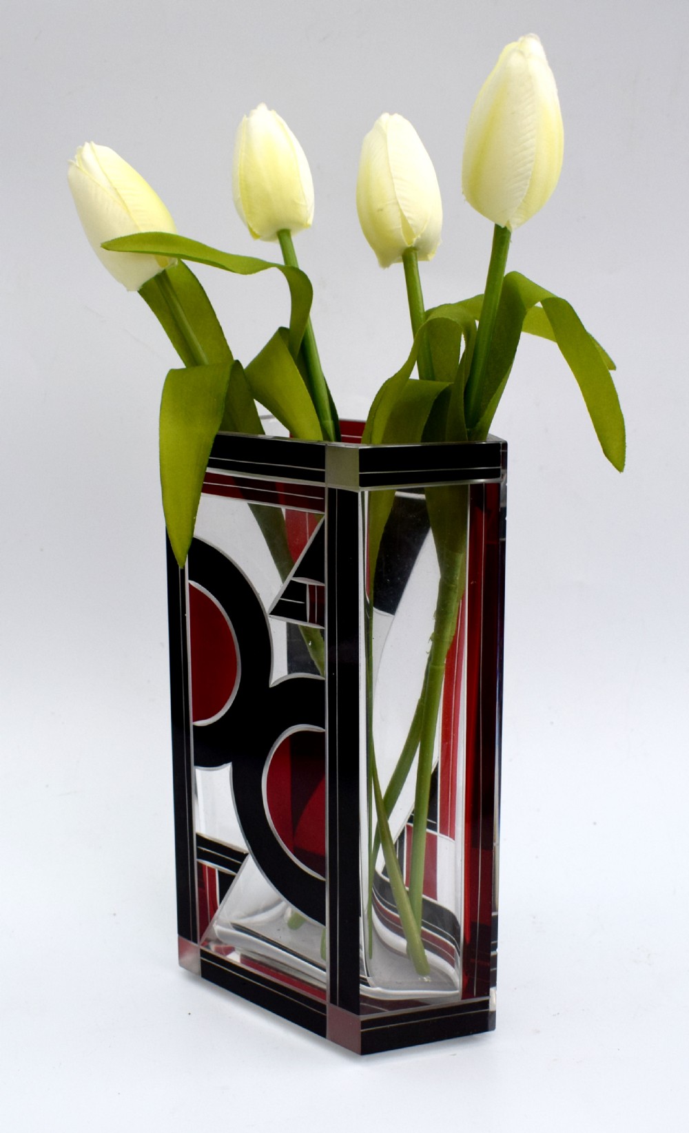 art deco glass and enamel vase geometric c1930's