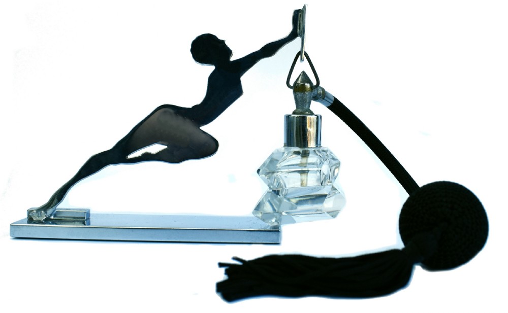art deco chrome perfume bottle stand with atomiser c1930