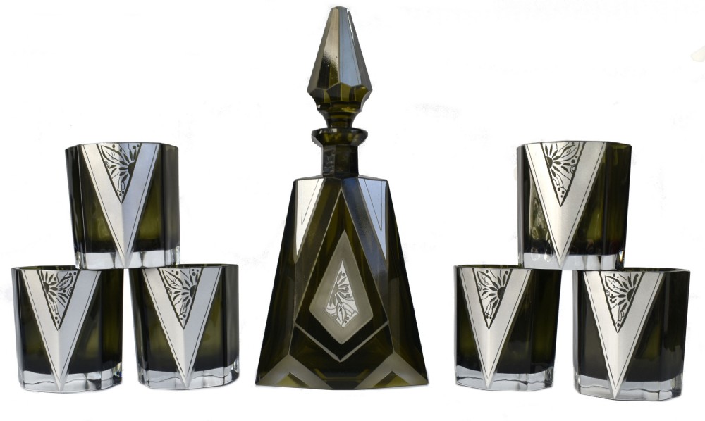 art deco czech glass decanter set c1930