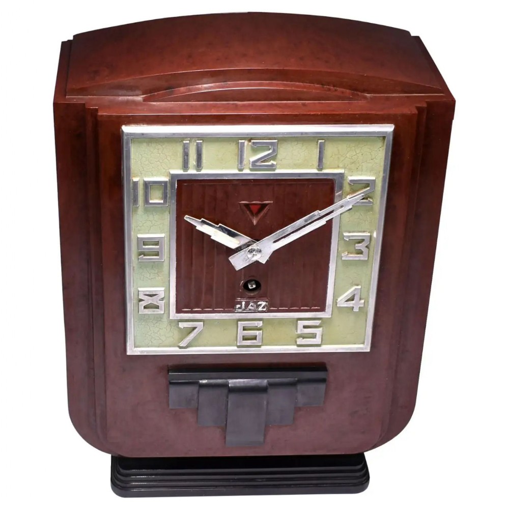 art deco large impressive red bakelite mantel clock by jaz c1930s