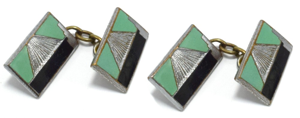 art deco modernist matching pair of enamel gents cufflinks c1930