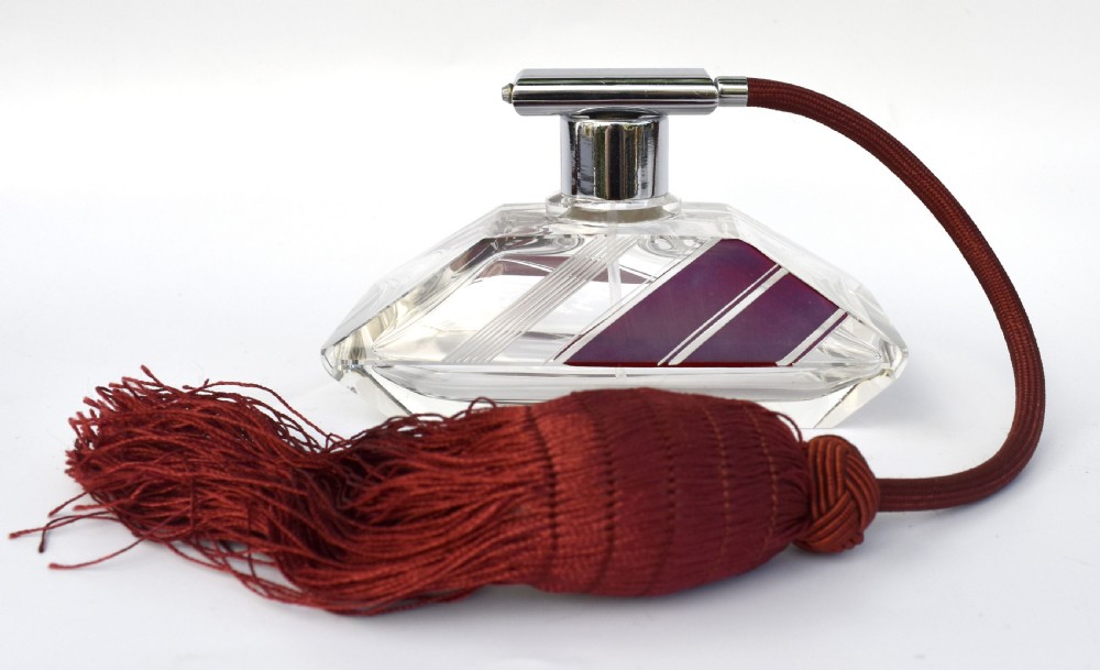 art deco large crystal glass perfume atomizer c1930