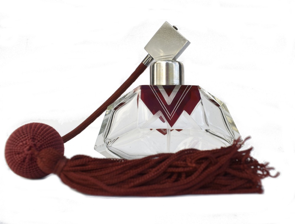 art deco large crystal cut glass perfume atomizer c1930