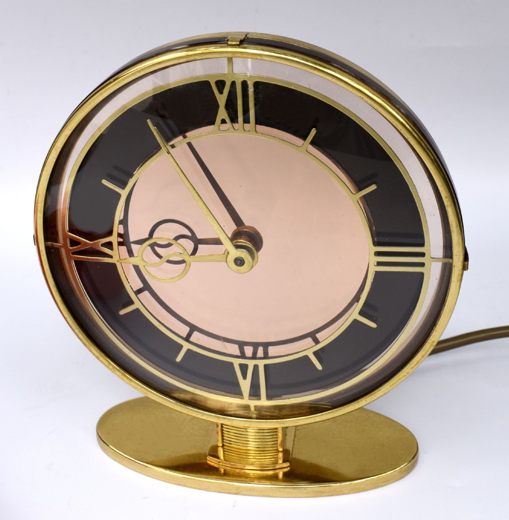 art deco brass mirrored clock c1930