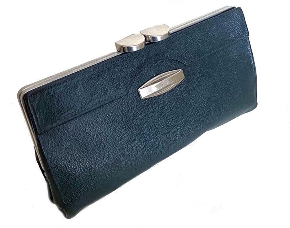 art deco leather chrome clutch handbag c1930
