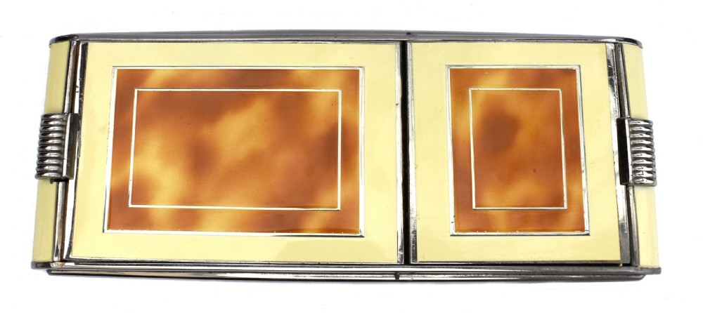 art deco streamline enamel combination compact c1930