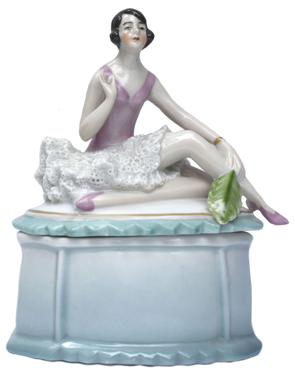 art deco porcelain flapper powder trinket box c1930s