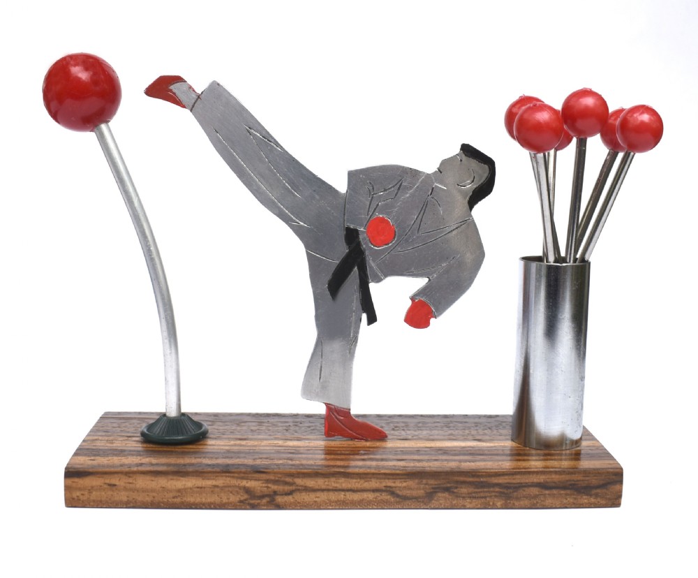art deco novelty cocktail sticks 'kick boxer' by sudre french 1930's