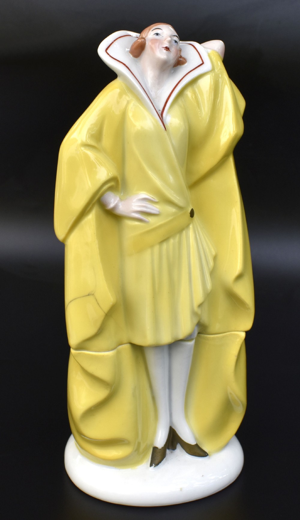 art deco porcelain flapper girl tall dresser jarpowder jar c1930
