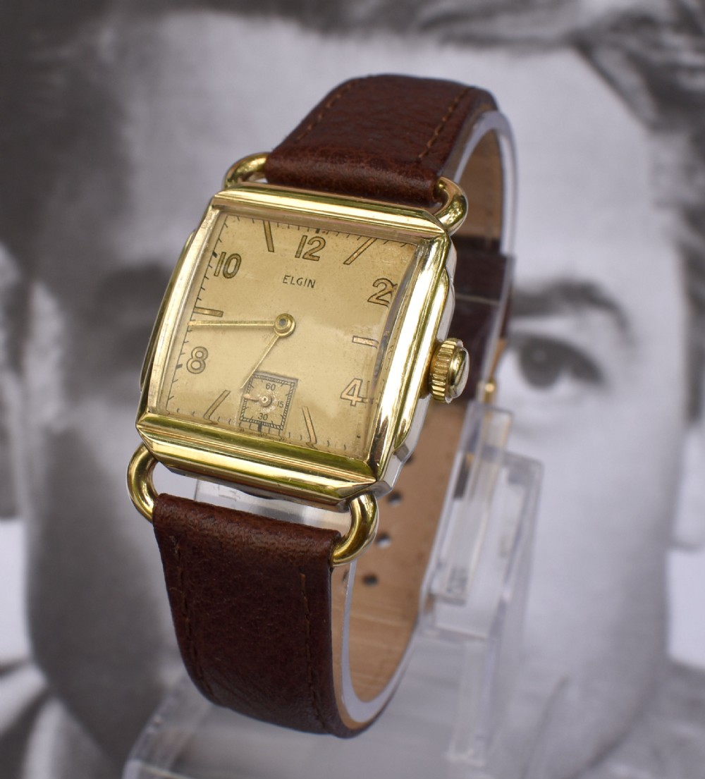 art deco serviced 10k gold filled gents wrist watch by elgin c1946