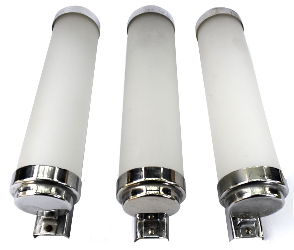 art deco 1930's matching 3 glass chrome strip lights c1930
