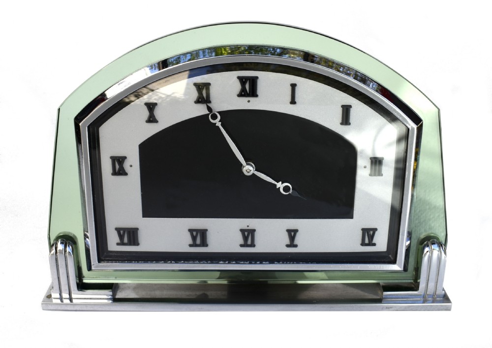 art deco green glass mantle clock by gec england c1937