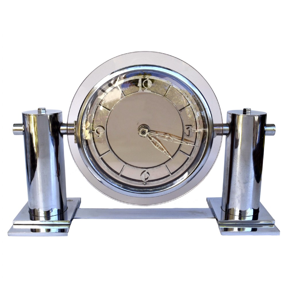 art deco large modernist mantle mirrored clock circa 1930