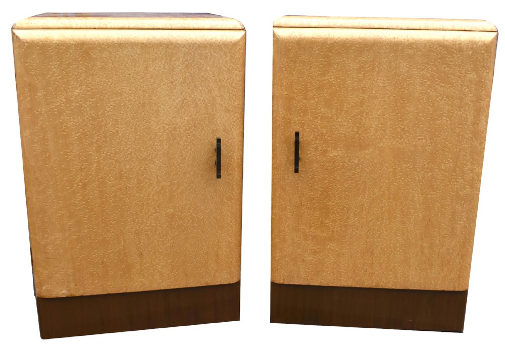 art deco pair of matching bedside cabinets in blonde maple c1930