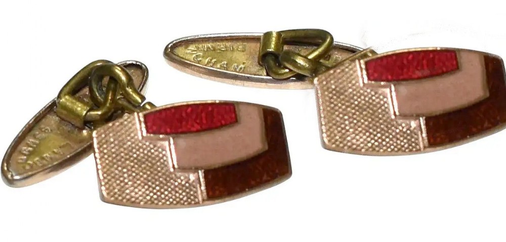 art deco matching gents geometric enamel cufflinks c1930