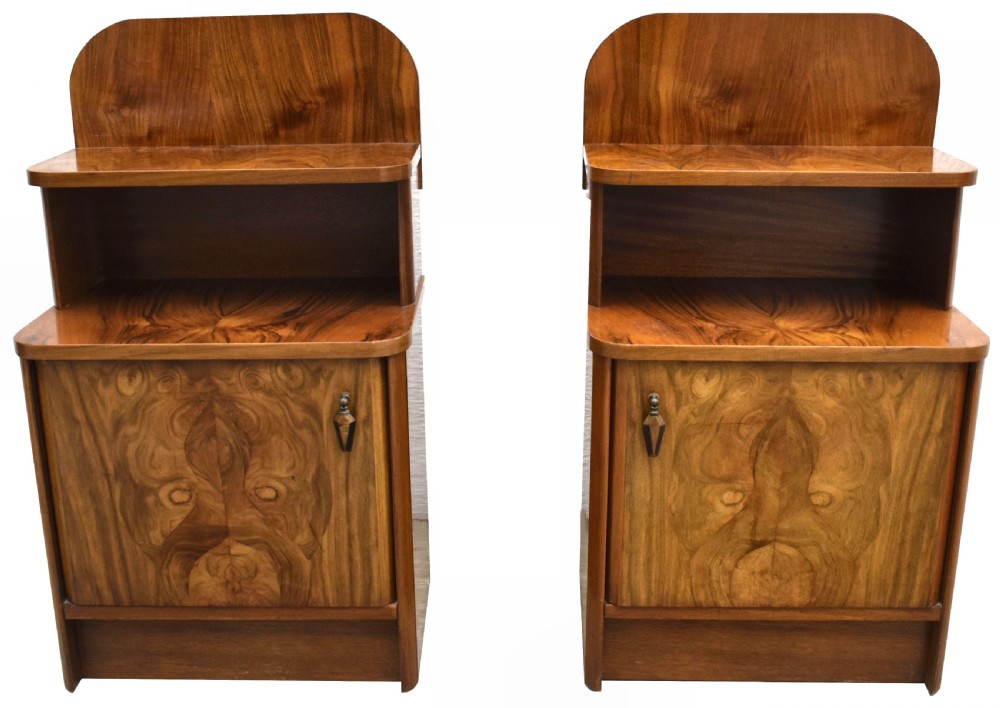 art deco pair of matching bedside table cabinets in walnut c1930