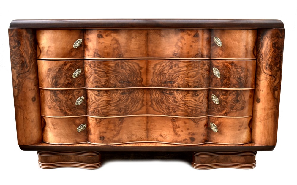 art deco large italian serpentine chest of drawers c1930