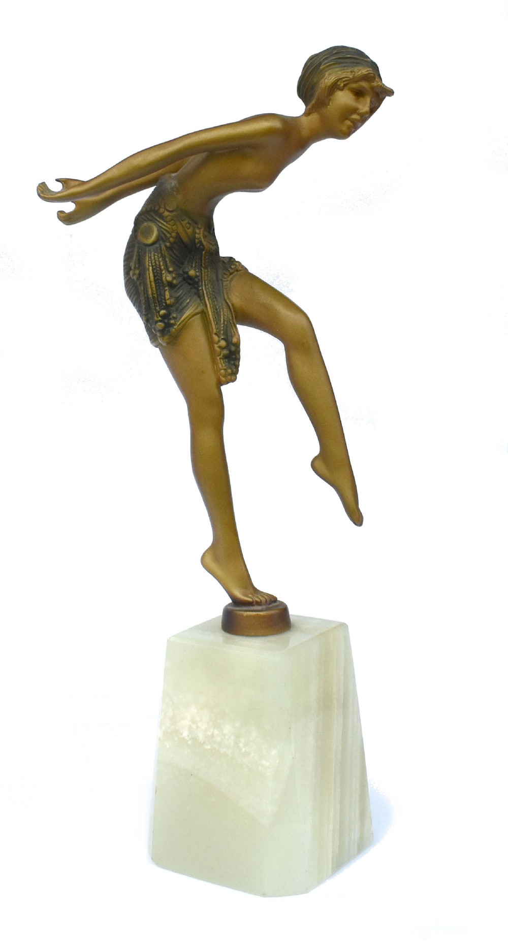 art deco spelter figural lady on onyx base 1930's