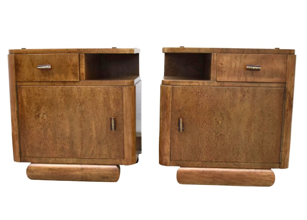 art deco pair of matching bedside cabinets burr elm c1930