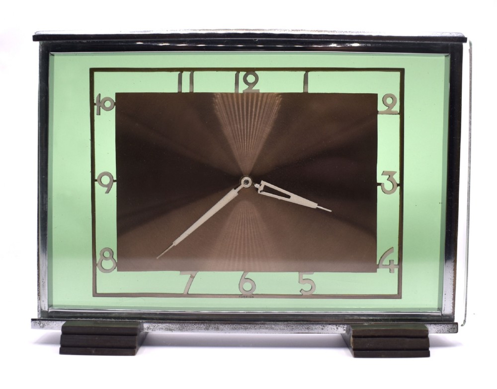 art deco 8 day modernist green glass clock c1930