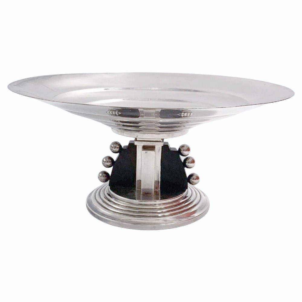 art deco modernist silver plated comport by orbrille france c1930