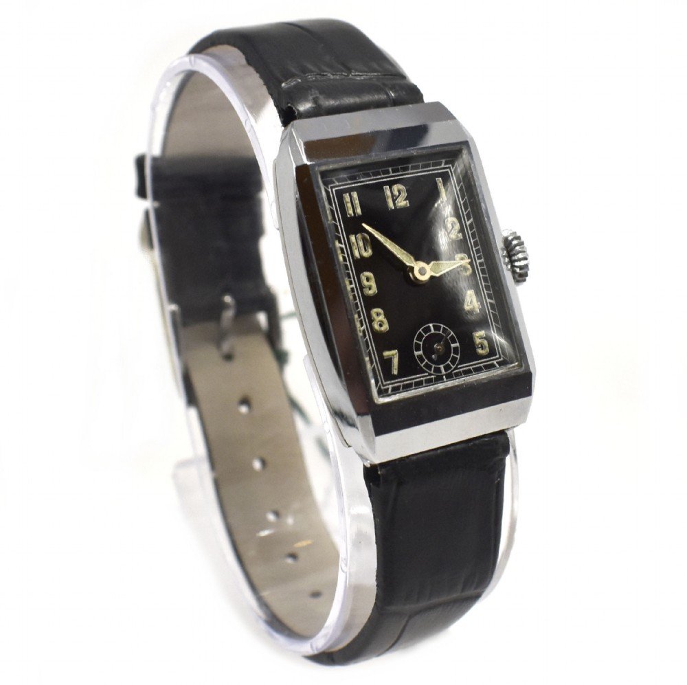 art deco 1930's gents chrome wristwatch never used newly serviced