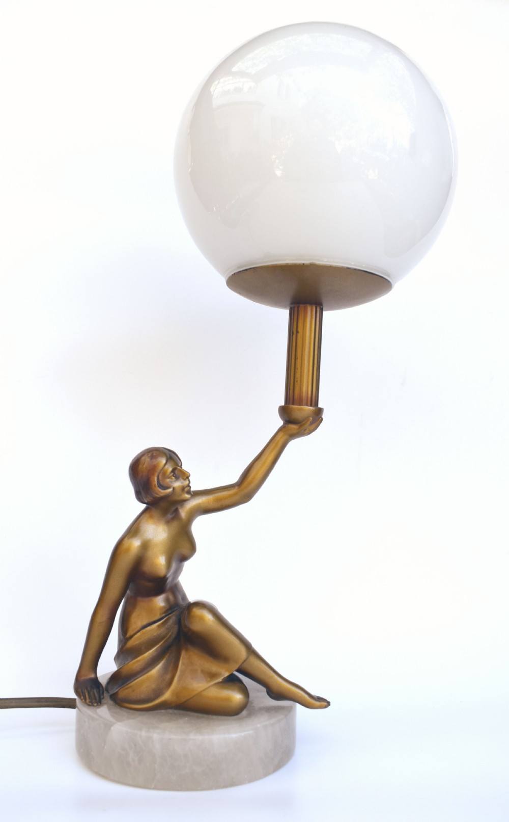 art deco original cold painted spelter lady figural lamp c1930