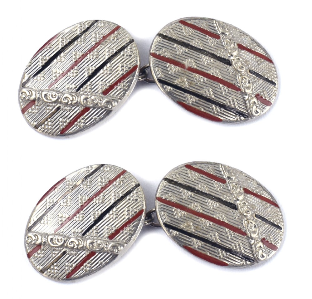 art deco gents rare silver plated enamel cufflinks c1930